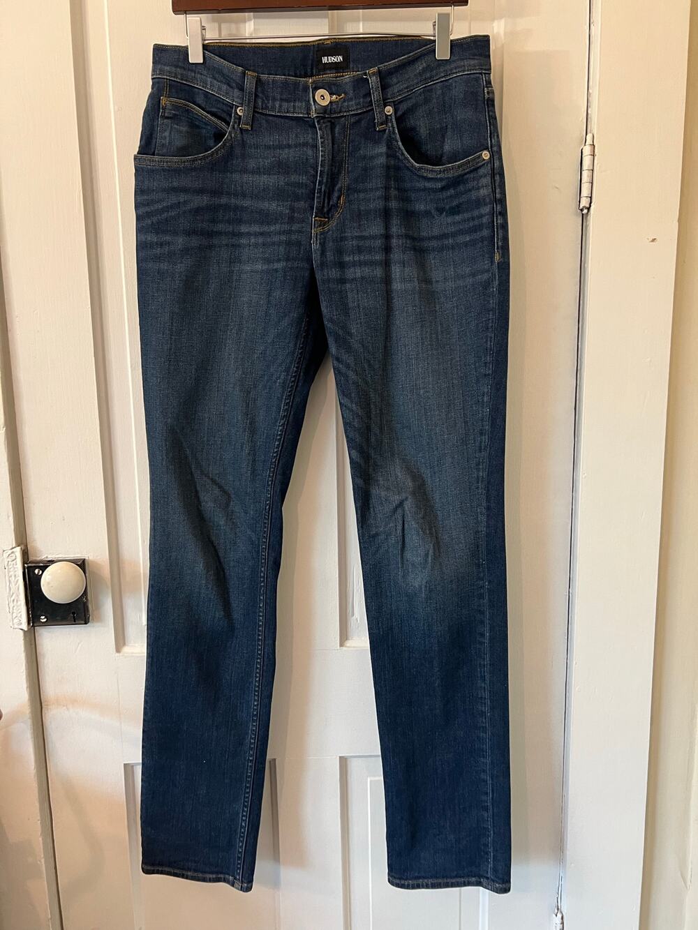 Hudson mens jeans blake slim straight zip fly hatch 31" x 33" distressed wash